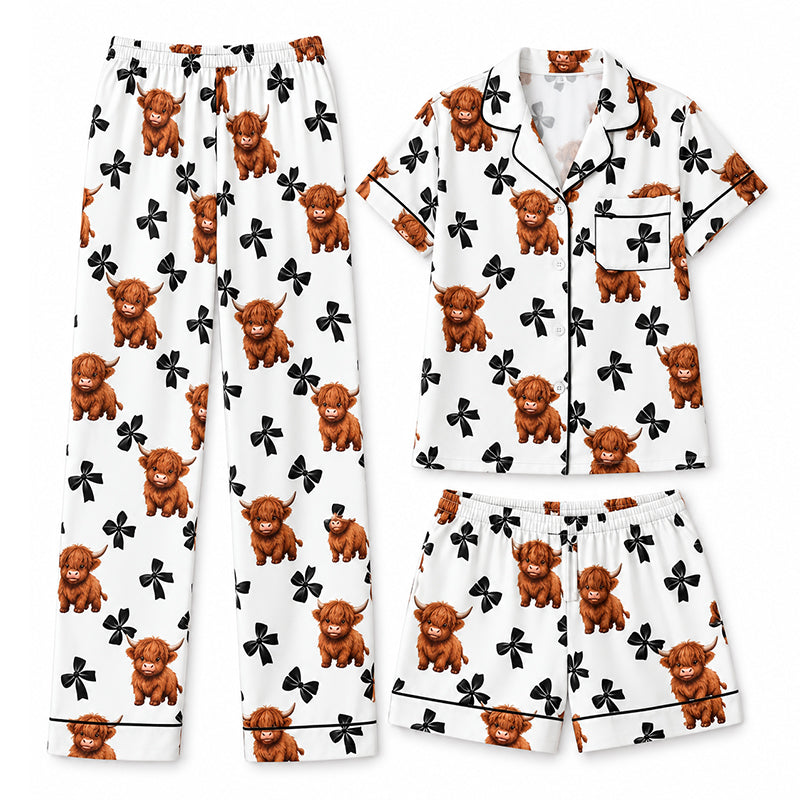 ⏳Liquidation totale⏳Ensemble de pyjama 3 pièces pour femme à motif vache Highland