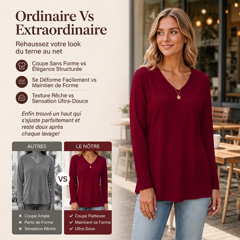 👜 -50 % sur toute la mode femme ! ✨Haut décontracté à col V et manches longues pour femme