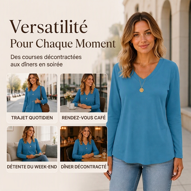 👜 -50 % sur toute la mode femme ! ✨Haut décontracté à col V et manches longues pour femme