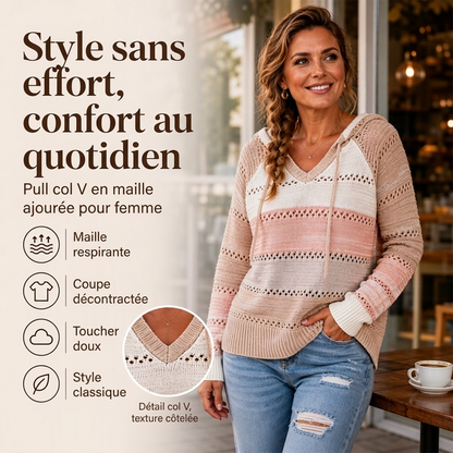 ⏳Liquidation totale⏳Sweet-capuche en maille ajourée et colorblock pour femme