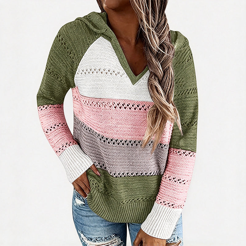 ⏳Liquidation totale⏳Sweet-capuche en maille ajourée et colorblock pour femme