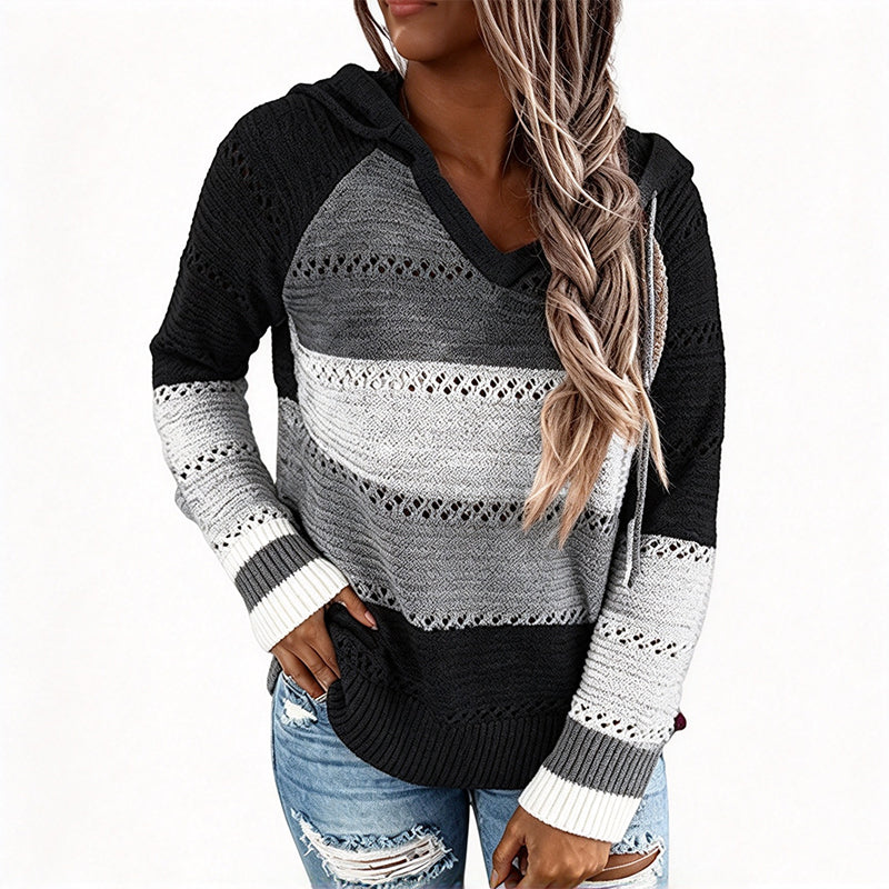 ⏳Liquidation totale⏳Sweet-capuche en maille ajourée et colorblock pour femme