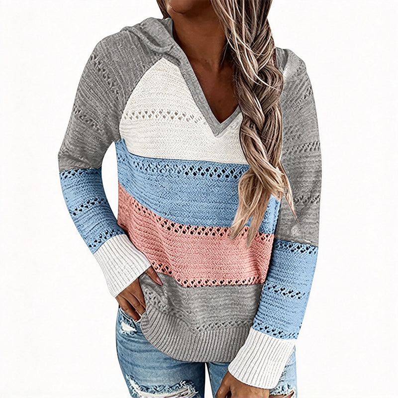 ⏳Liquidation totale⏳Sweet-capuche en maille ajourée et colorblock pour femme