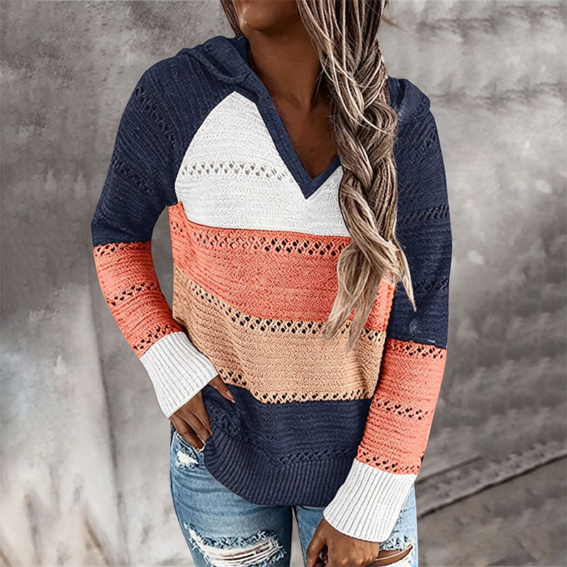 ⏳Liquidation totale⏳Sweet-capuche en maille ajourée et colorblock pour femme
