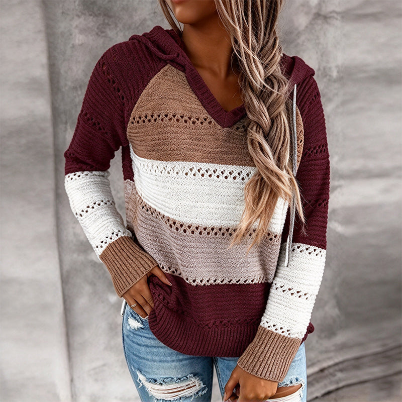 ⏳Liquidation totale⏳Sweet-capuche en maille ajourée et colorblock pour femme