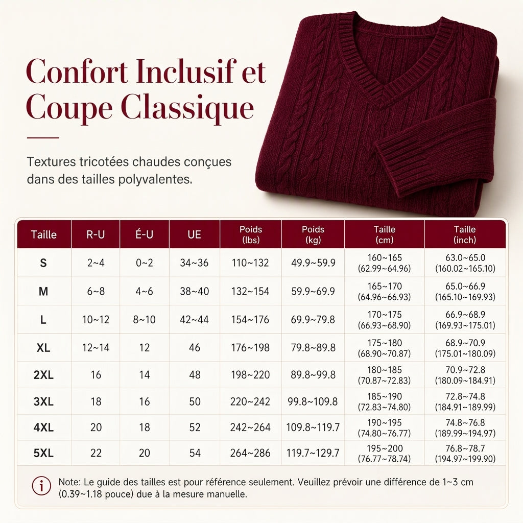 Pull en maille torsadée à col en V pour femme, manches longues, doux et chaud