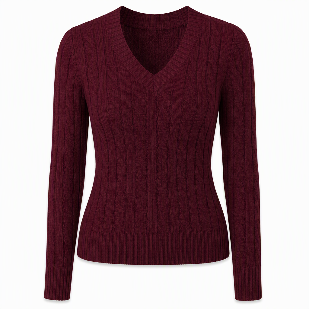 Pull en maille torsadée à col en V pour femme, manches longues, doux et chaud
