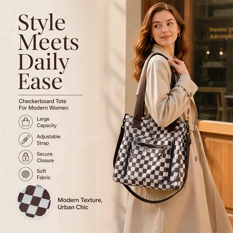 ⏳Liquidation totale⏳Casual Large Capacity Checkerboard Tote Bag