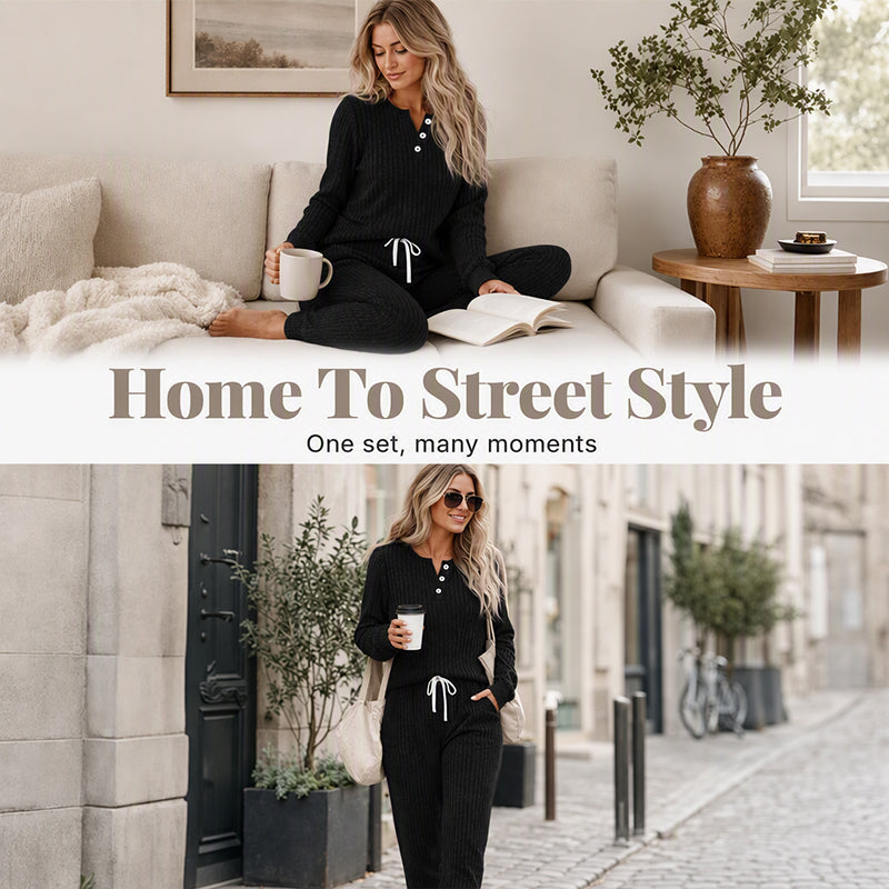 ⏳Liquidation totale⏳Women's Top & Drawstring Pants 2-Piece Set