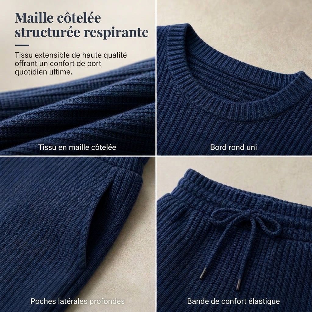 📢🎉-50 %!!!🛍️✨Ensemble deux pièces en maille côtelée pour femme, automne-hiver, manches longues, décontracté, composé d'un haut et d'un pantalon large