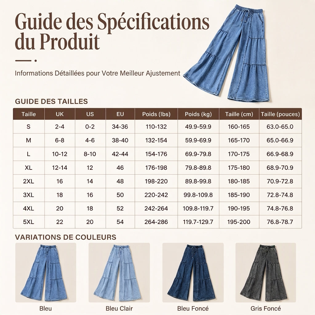 Pantalon en jean taille haute et jambe large pour femme