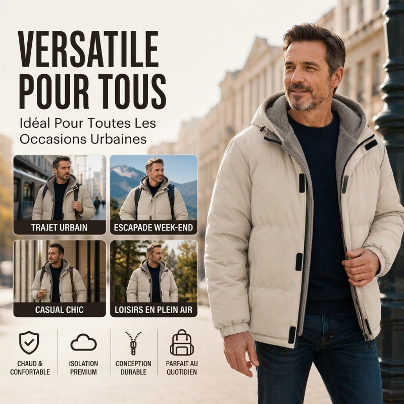 Veste à capuche thermique et coupe-vent d'hiver pour homme