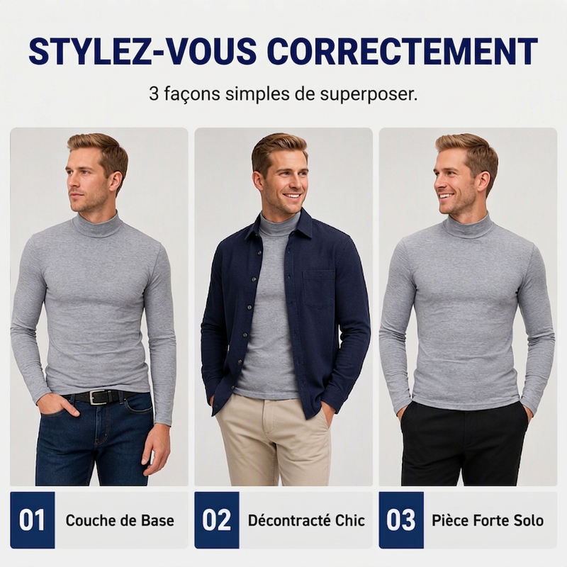 ⏳Liquidation totale⏳Haut col roulé factice ajusté pour homme