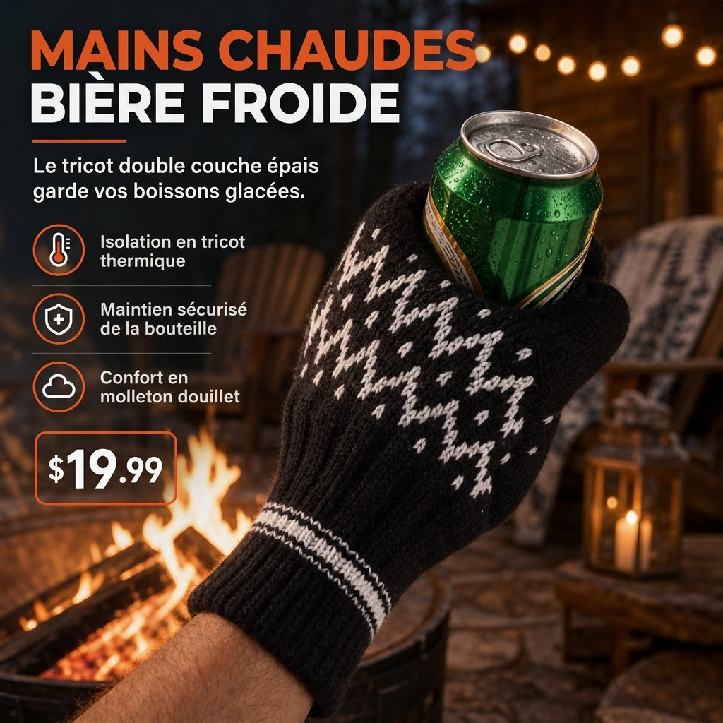 Mitain en tricot pour bière, gant de boisson pour tenir les bouteilles et canettes de bière