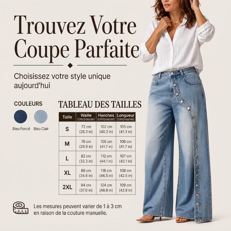 ⏳Liquidation totale⏳Jeans vintage à jambes larges et boutons latéraux pour femme
