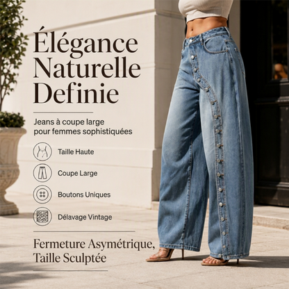 ⏳Liquidation totale⏳Jeans vintage à jambes larges et boutons latéraux pour femme