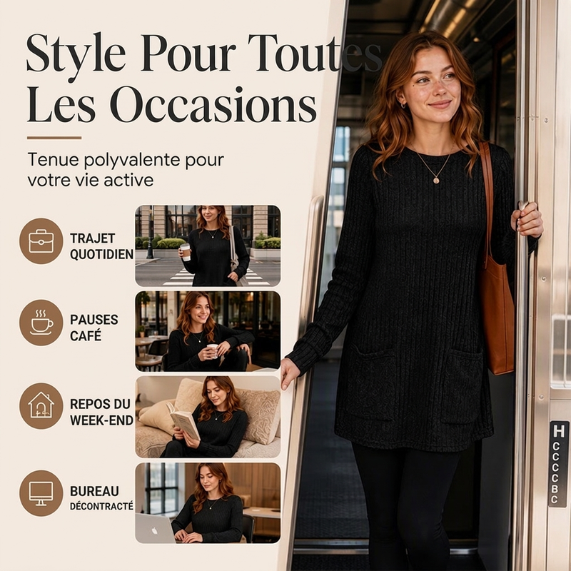 👜 -50 % sur toute la mode femme ! ✨Haut en maille côtelée mi-long confortable pour femme