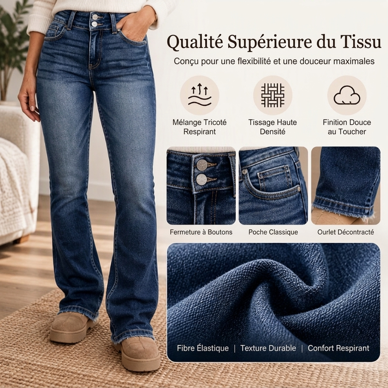 🎁Soldes ! Prix cassés🌍Jeans évasés à taille haute et double boutonnage pour femmes