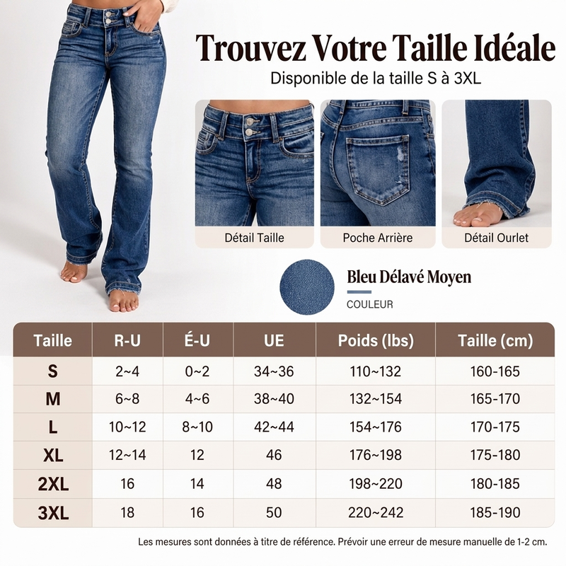 🎁Soldes ! Prix cassés🌍Jeans évasés à taille haute et double boutonnage pour femmes