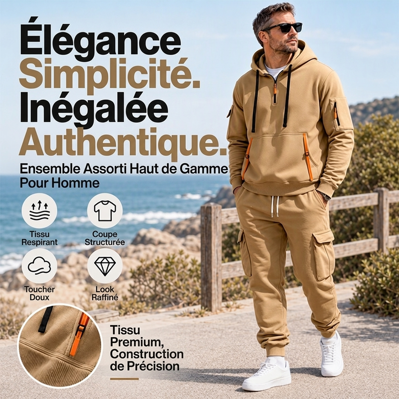 👜 -50 % sur toute la mode femme ! ✨Ensemble à capuche mi-zip et pantalon cargo chaud pour homme