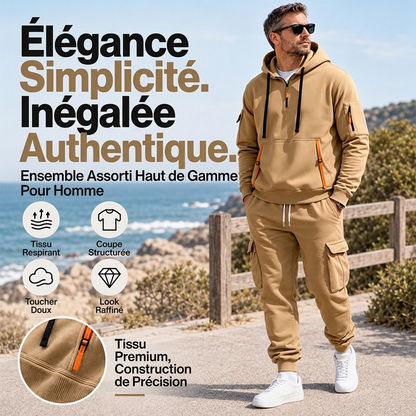 👜 -50 % sur toute la mode femme ! ✨Ensemble à capuche mi-zip et pantalon cargo chaud pour homme