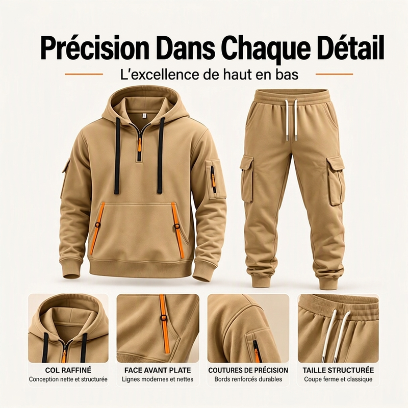 👜 -50 % sur toute la mode femme ! ✨Ensemble à capuche mi-zip et pantalon cargo chaud pour homme