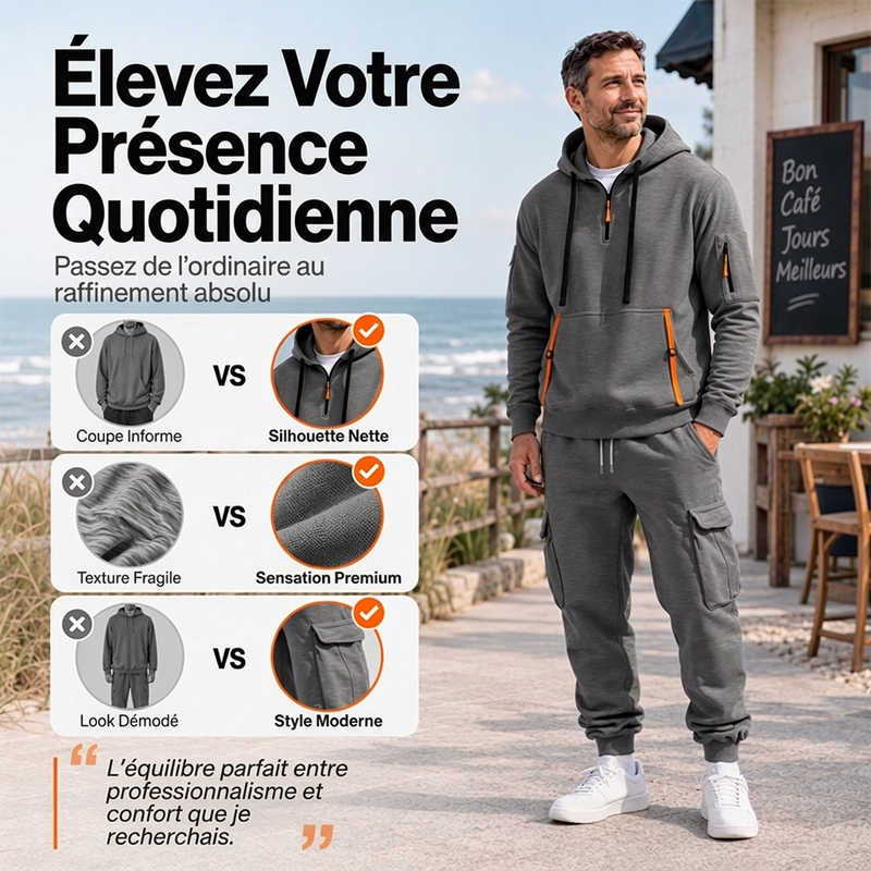 👜 -50 % sur toute la mode femme ! ✨Ensemble à capuche mi-zip et pantalon cargo chaud pour homme