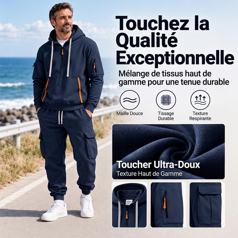 👜 -50 % sur toute la mode femme ! ✨Ensemble à capuche mi-zip et pantalon cargo chaud pour homme