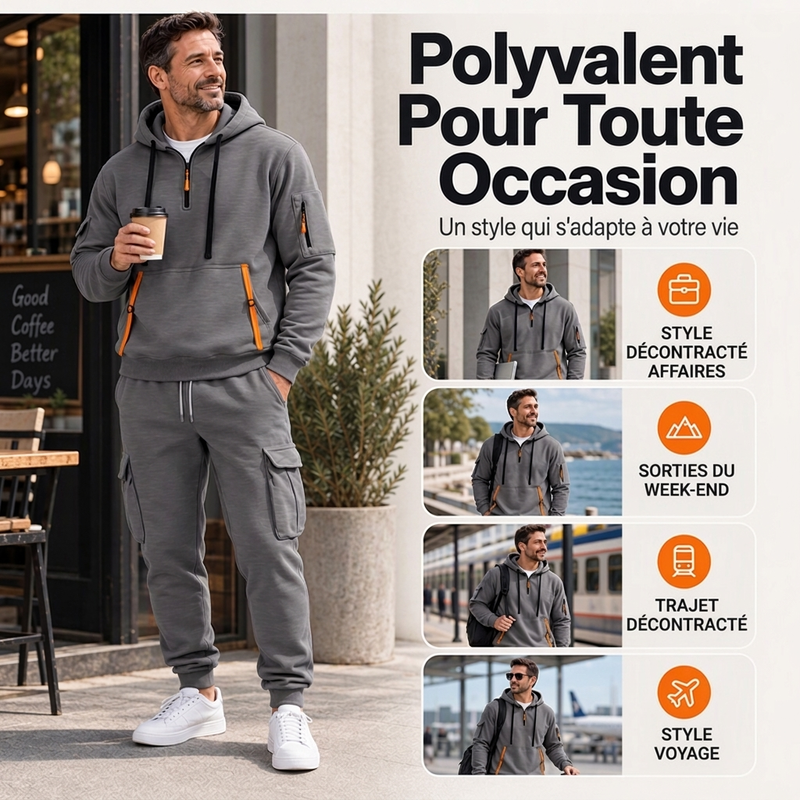 👜 -50 % sur toute la mode femme ! ✨Ensemble à capuche mi-zip et pantalon cargo chaud pour homme