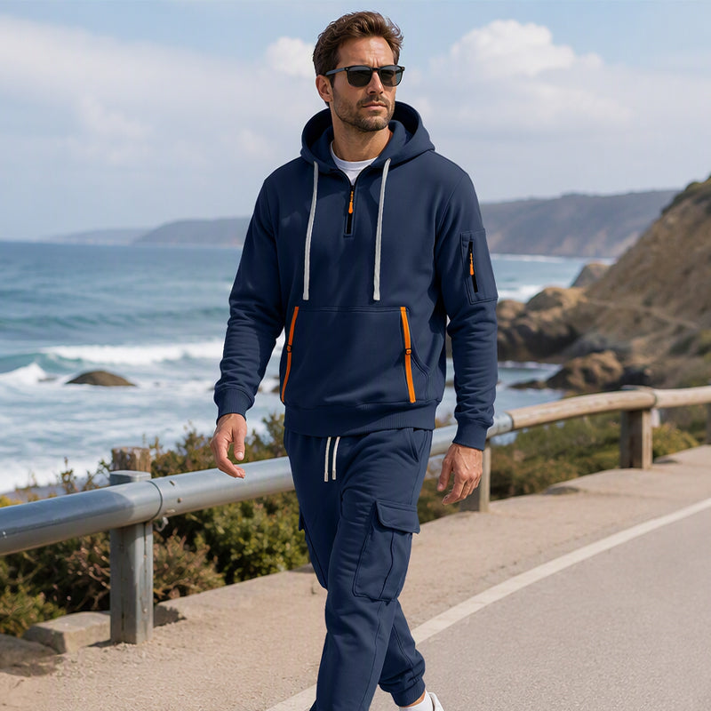 👜 -50 % sur toute la mode femme ! ✨Ensemble à capuche mi-zip et pantalon cargo chaud pour homme