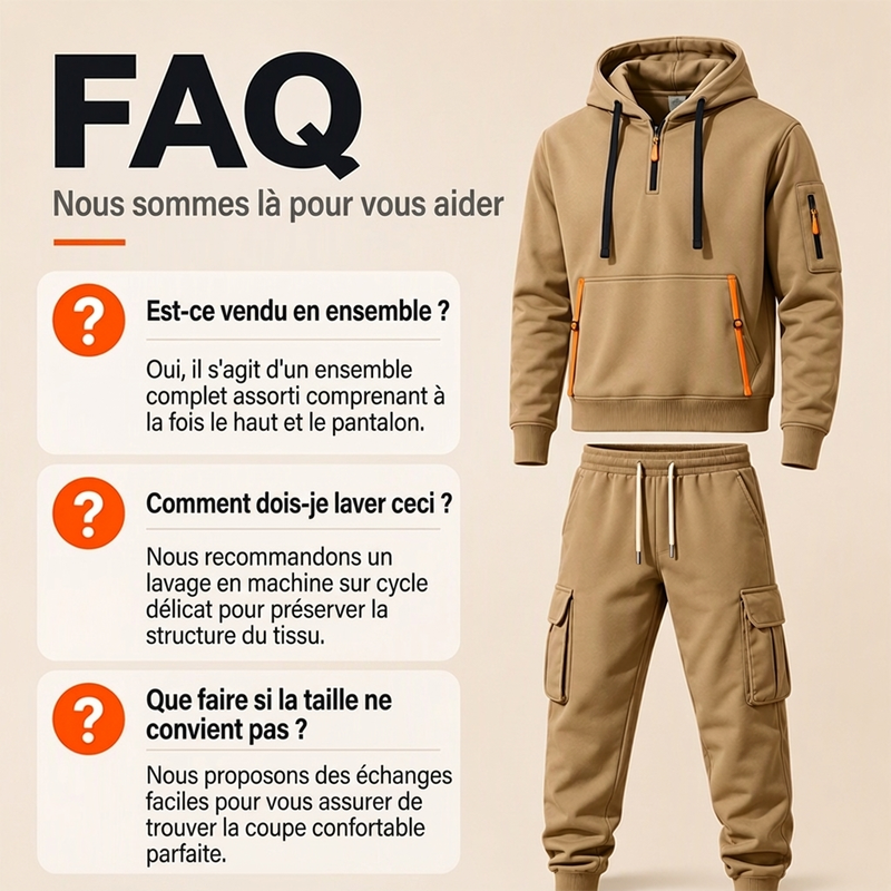 👜 -50 % sur toute la mode femme ! ✨Ensemble à capuche mi-zip et pantalon cargo chaud pour homme
