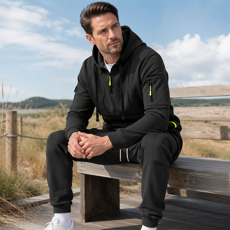 👜 -50 % sur toute la mode femme ! ✨Ensemble à capuche mi-zip et pantalon cargo chaud pour homme