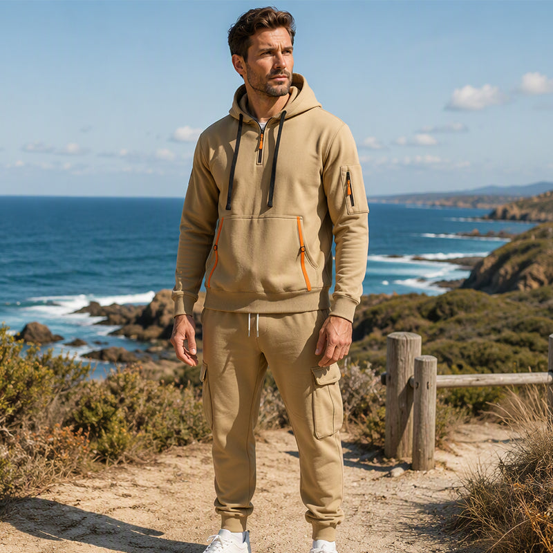 👜 -50 % sur toute la mode femme ! ✨Ensemble à capuche mi-zip et pantalon cargo chaud pour homme