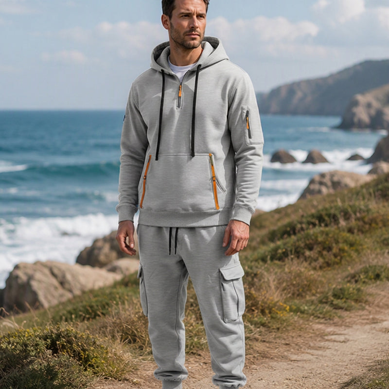 👜 -50 % sur toute la mode femme ! ✨Ensemble à capuche mi-zip et pantalon cargo chaud pour homme