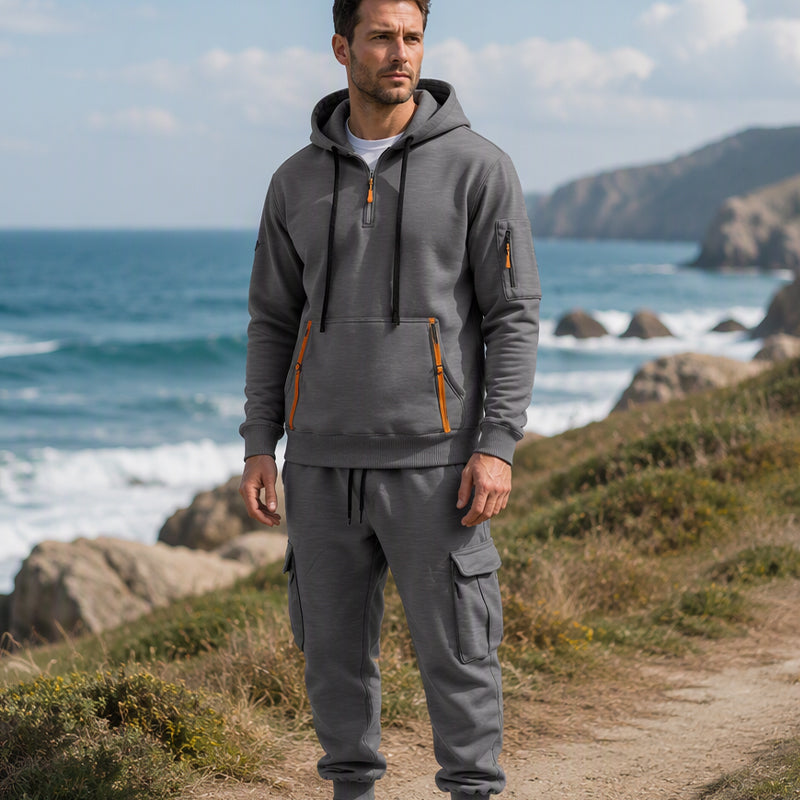 👜 -50 % sur toute la mode femme ! ✨Ensemble à capuche mi-zip et pantalon cargo chaud pour homme