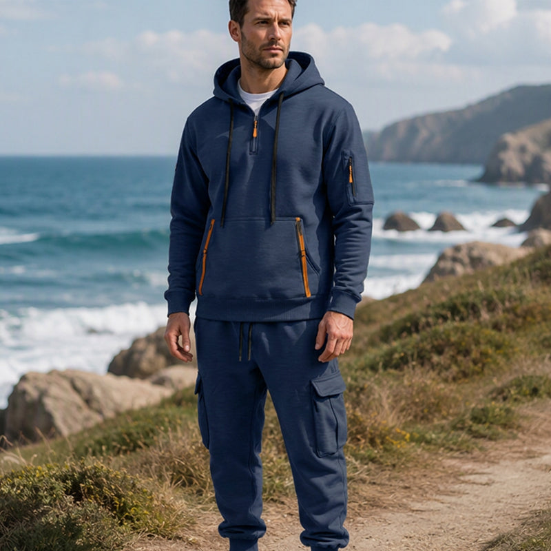 👜 -50 % sur toute la mode femme ! ✨Ensemble à capuche mi-zip et pantalon cargo chaud pour homme