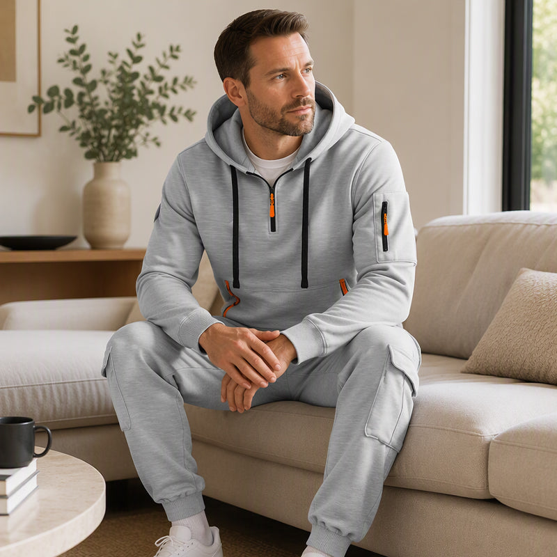 👜 -50 % sur toute la mode femme ! ✨Ensemble à capuche mi-zip et pantalon cargo chaud pour homme