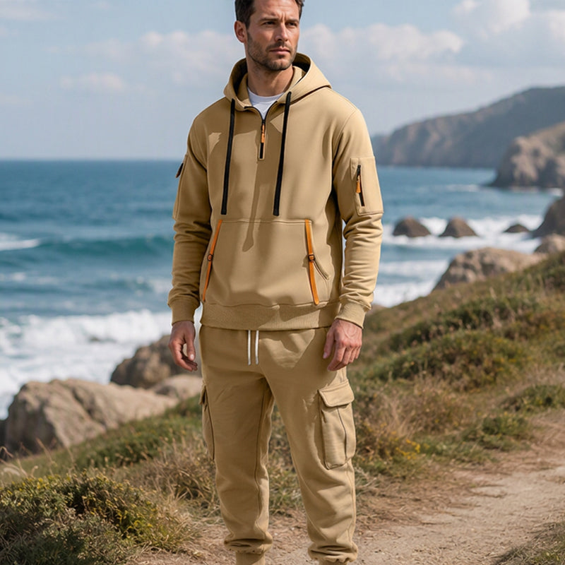 👜 -50 % sur toute la mode femme ! ✨Ensemble à capuche mi-zip et pantalon cargo chaud pour homme