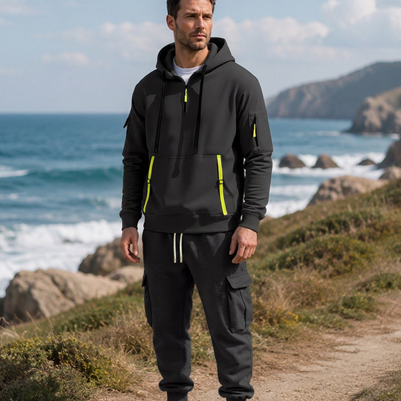 👜 -50 % sur toute la mode femme ! ✨Ensemble à capuche mi-zip et pantalon cargo chaud pour homme