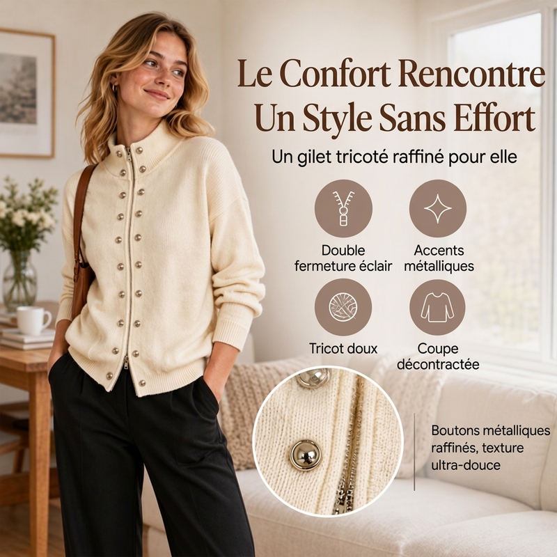 ⏳Liquidation totale⏳Cardigan en tricot à col montant et double boutonnage pour femmes