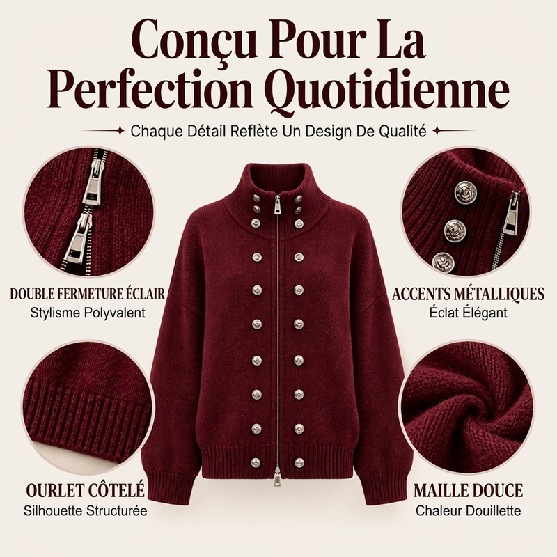 ⏳Liquidation totale⏳Cardigan en tricot à col montant et double boutonnage pour femmes