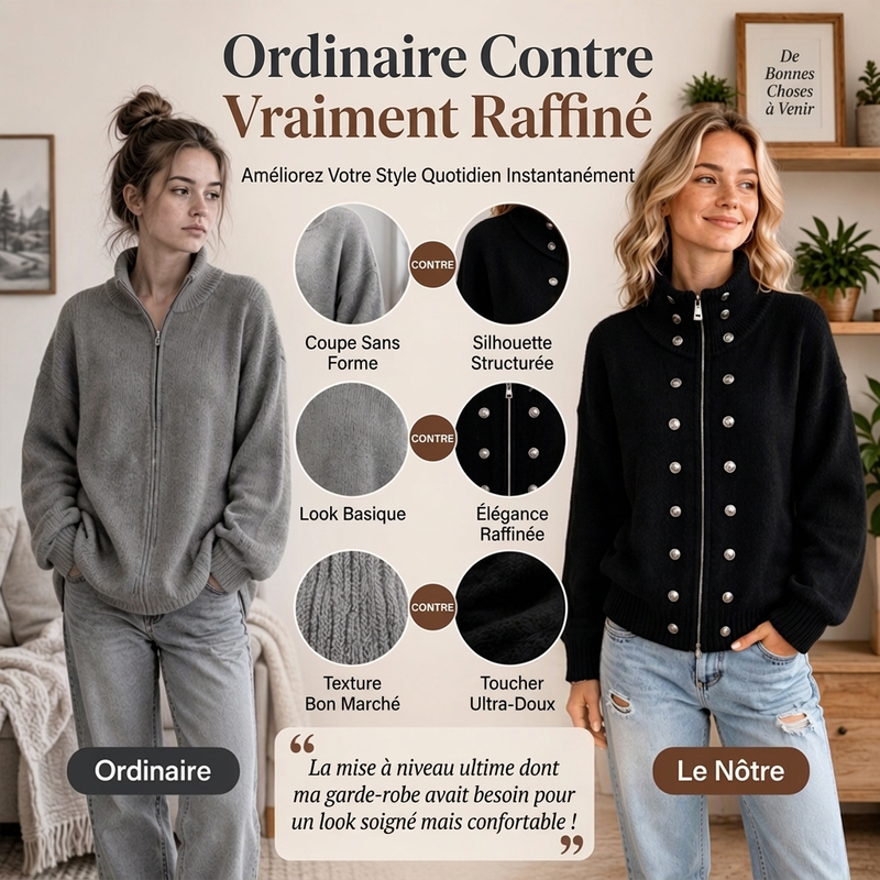 ⏳Liquidation totale⏳Cardigan en tricot à col montant et double boutonnage pour femmes