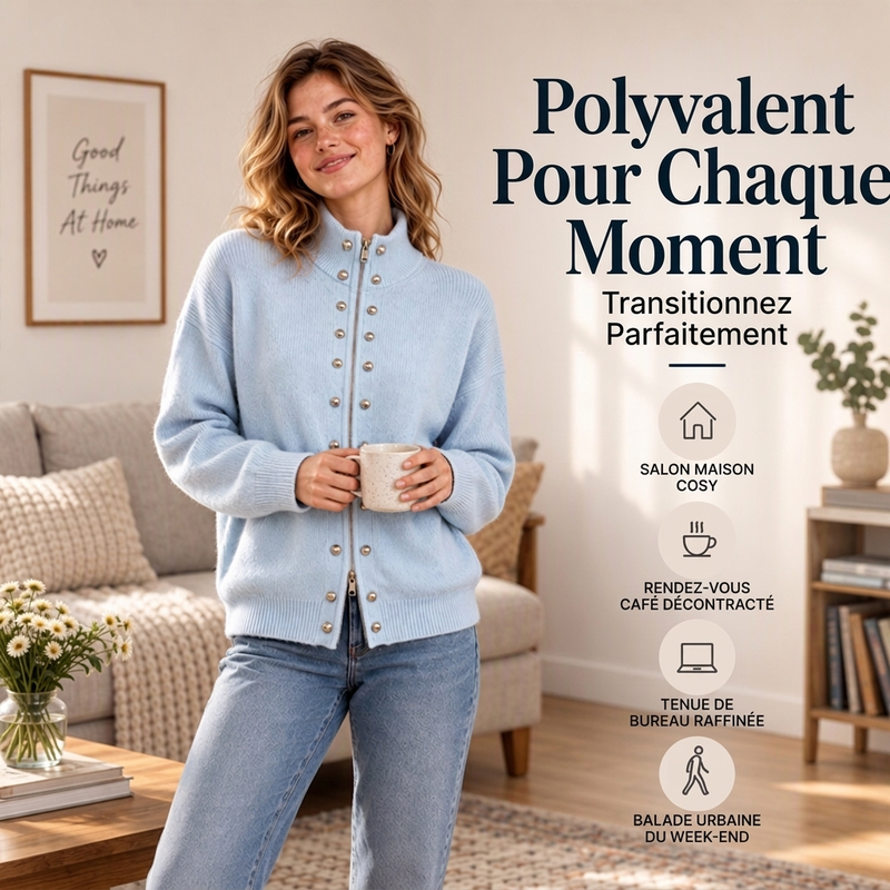 ⏳Liquidation totale⏳Cardigan en tricot à col montant et double boutonnage pour femmes