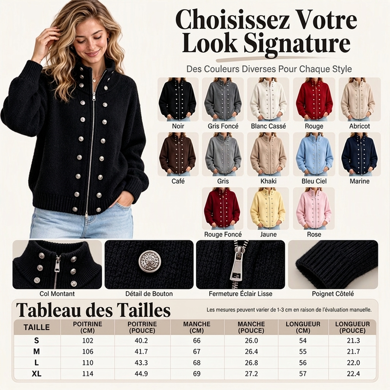 ⏳Liquidation totale⏳Cardigan en tricot à col montant et double boutonnage pour femmes