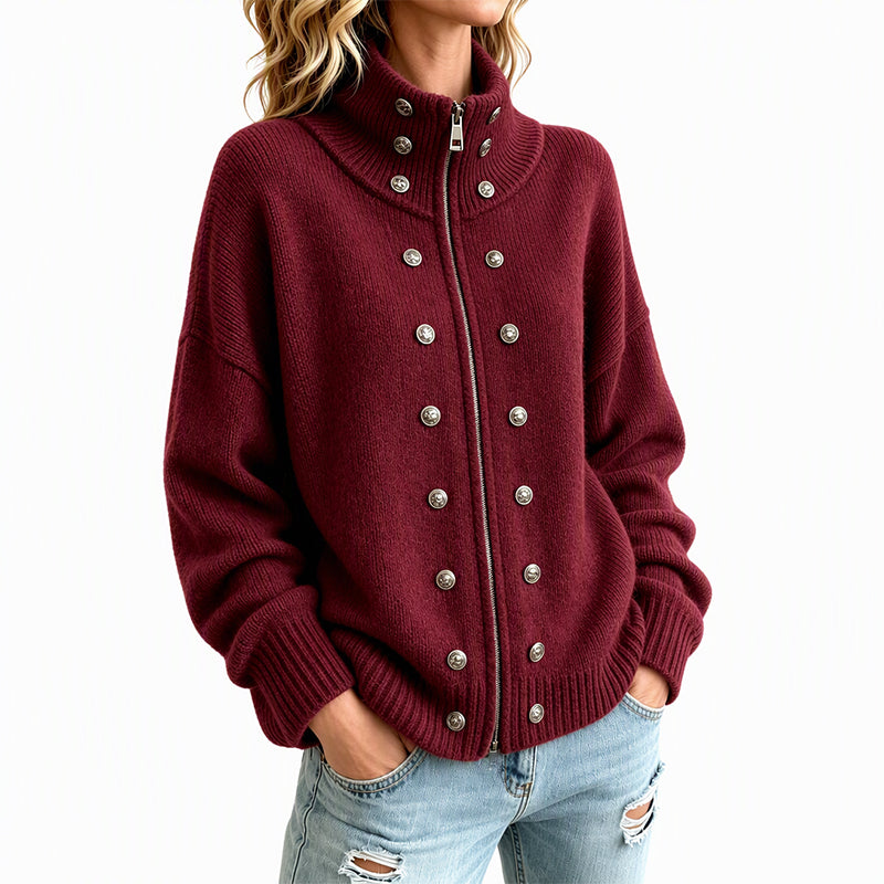 ⏳Liquidation totale⏳Cardigan en tricot à col montant et double boutonnage pour femmes
