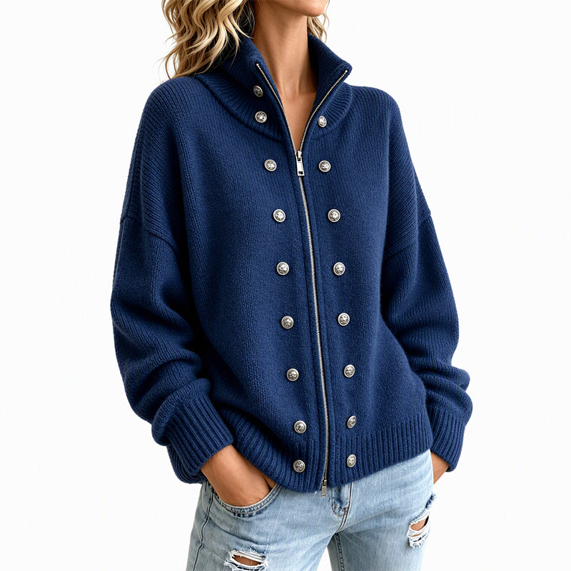 ⏳Liquidation totale⏳Cardigan en tricot à col montant et double boutonnage pour femmes
