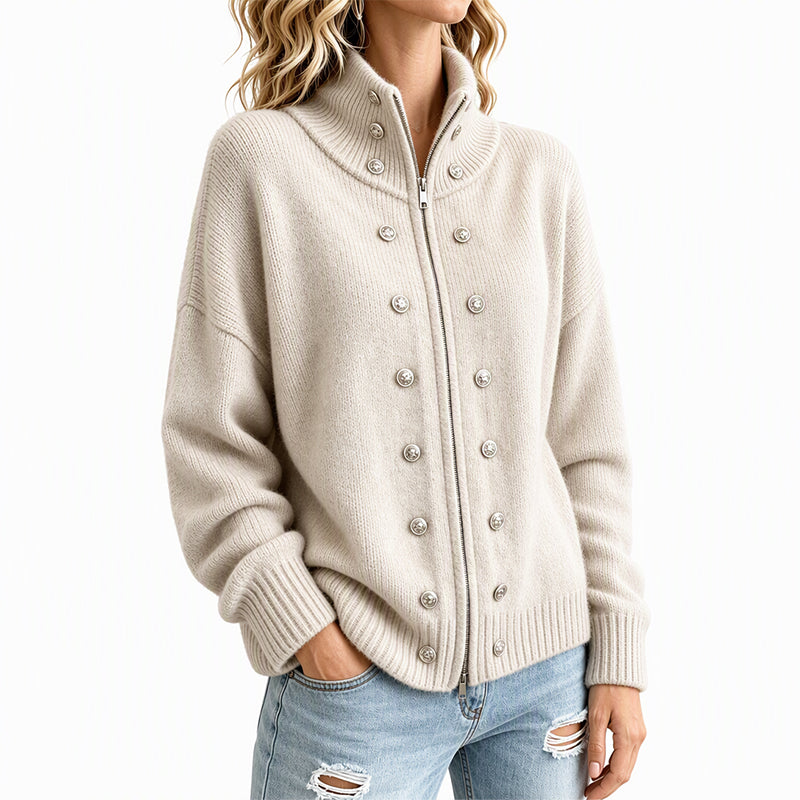 ⏳Liquidation totale⏳Cardigan en tricot à col montant et double boutonnage pour femmes