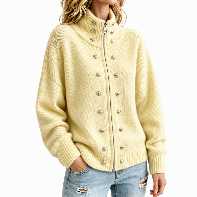 ⏳Liquidation totale⏳Cardigan en tricot à col montant et double boutonnage pour femmes