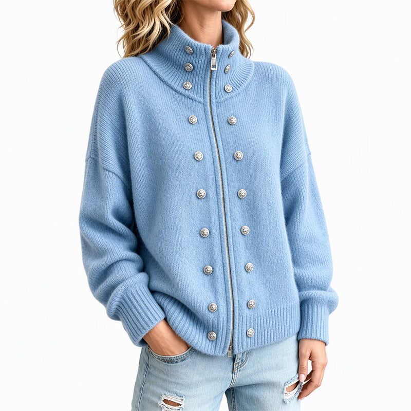 ⏳Liquidation totale⏳Cardigan en tricot à col montant et double boutonnage pour femmes