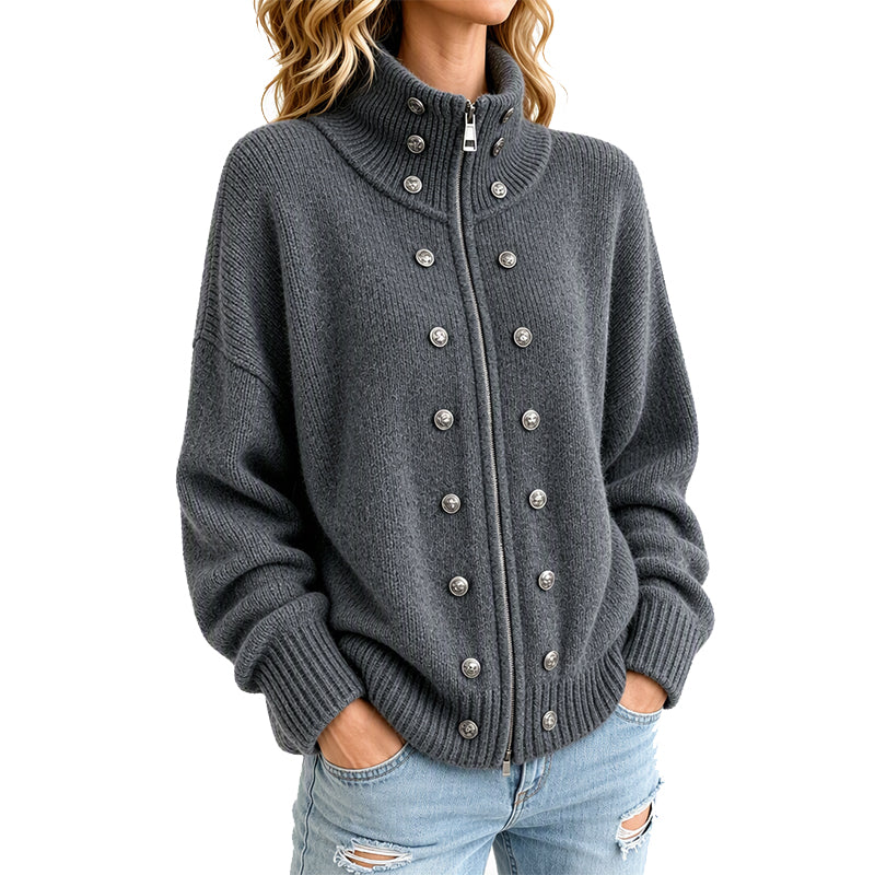 ⏳Liquidation totale⏳Cardigan en tricot à col montant et double boutonnage pour femmes